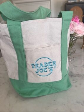 Trader Joe’s Mint Green & Cream Canvas Tote Bag